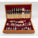 A near complete canteen of cutlery. Sheffield maker in fitted wooden case.