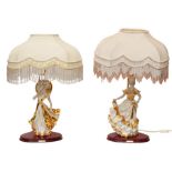 Two lamps, Made in Italy by Vittorio Sabadin, both with porcelain figures of dancers and light and