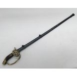 M1889 Prussian infantry officers sword. Brass fold down guard, with Imperial Eagle set with WRII