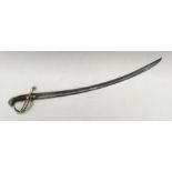 A 19th century cavalry sabre, likely French in origin. Brass 3 bar guard, with brass quillon,