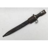 A 19th century Italian M1870 1st pattern Vetterli bayonet, with associated scabbard and leather