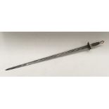 A 1796 pattern infantry officers sword (AF). Gilt brass fold down guard, wooden grip with wire