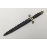 A Prussian naval dirk, with leather sheath. Leather grip with twisted wire biding, brass pommel, and