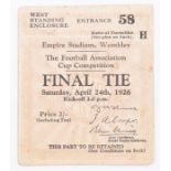 F.A. Cup: A Manchester City v. Bolton Wanderers, 24th April 1926, F.A. Cup Final match ticket.