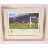 Football: A framed and glazed print, 'Heroes of '66' by Simon Smith, England 4 West Germany 2,