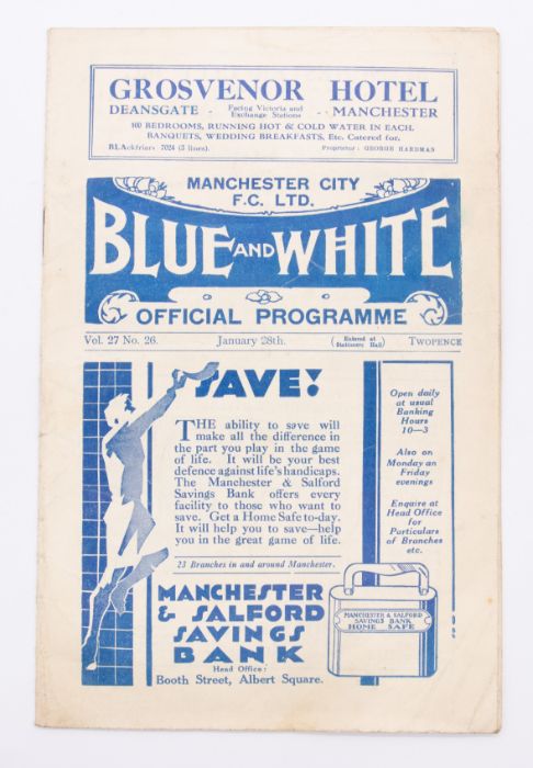 F.A. Cup: A Manchester City v. Walsall, 28th January 1933, F.A. Cup match programme. Rusty staples