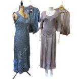 An stipple effect mauve Ann Balon full length dress and jacket in a rayon jersey crepe and rayon