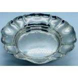 A sterling silver dish with scalloped rim, marked for Barker Ellis Silver Co, Birmingham, 1965 10.