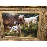 Pair of English Setters Oil on board, Signed Jackson  in a heavy gold frame 30 x 40 cms