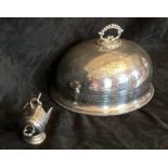 Large silver plated Closhe and smaller salt in the style of a helmet scuttle.
