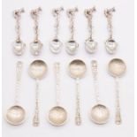 Two sets of 925 stamped teaspoons. One a set of six Mexican silver teaspoons featuring pre-Spanish
