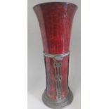 A large and rare William Moorcroft Flambe Lily vase with a pewter hinged mount C1925 , back