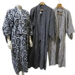 Three vintage blue and white Japanese jubans or house kimonos in cotton (3)
