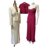 Women's eveningwear, YK2, to include a fuchsia Emma Somerset suit, the long dress having a deep cowl