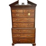 A George III mahogany chest on chest, in the manner of William Vile (1700-1767), broken pediment