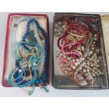 A collection of costume jewellery to include ladies watches, vintage items and hardstone necklaces