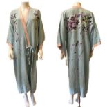 C1920s embroidered kimono style robe made from a blue cheesecloth fabric (1)