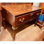 A George I revival oak lowboy, single frieze drawer, raised on cabriole legs. 72cm H x 104cm W x