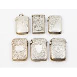 Six various late 19th/early 20th Century silver small vesta cases, engraved decoration, all