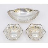 A Queen Elizabeth II silver oblong shaped bon bon dish with egg-and-dart border with pierced foliate