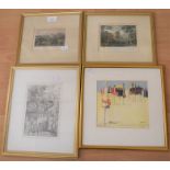 A collection of 19th century etchings and 20th century prints