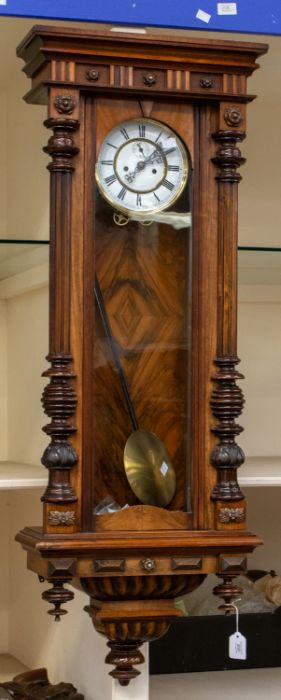 A good Vienna wall clock with 6½" two pence dial, two-train weight-driven movement striking on a