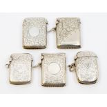 Five various late 19th/early 20th Century silver vesta cases, engraved decoration, all hallmarked