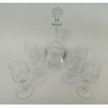 Baccarat - A boxed set of 6 glasses and a decanter in the "sevigne" design with etched detail.