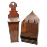 Two early 19th century mahogany wall-hanging candle boxes