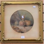 A late 19th century framed still life watercolour, together with an early 20th century print of