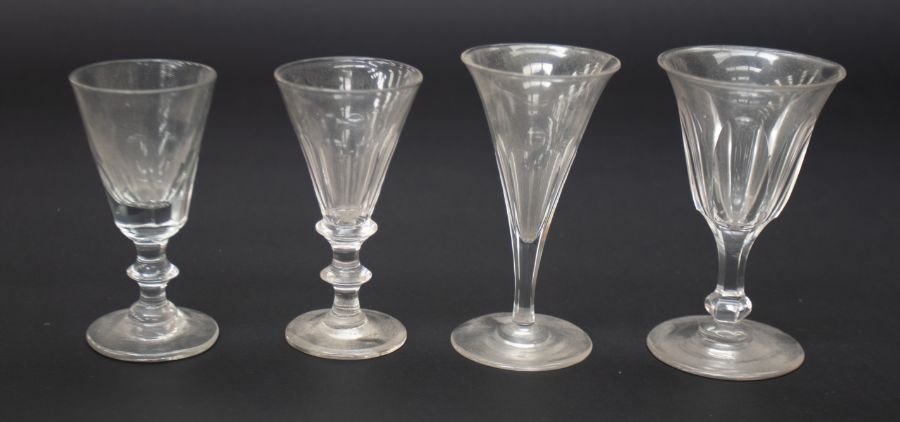 Collection of 19th Century wine glasses with fluited detail to bowls