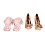 A pair of Irregular Choice 'Trixy' orange brocade shoes with a design of gold and beige, large bow
