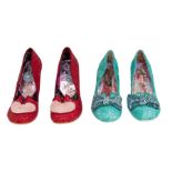 An Irregular Choice court shoe called 'Dazzles 2 Razzle', size 39, 3" heel. Deep turquoise