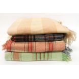A collection of 4 Welsh check blankets with fringed detail. (All are in good condition.)