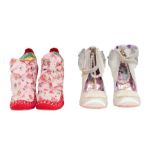 A pair of Irregular Choice 'Abigail's Party' high fronted lace-ups with stiletto heels. Pink striped