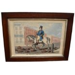 An early 19th century hand-tinted character picture of John Bull celebrating, in an oak frame.