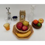 A large mixed collection of glassware, wooden items, linen/textile items and some small items of