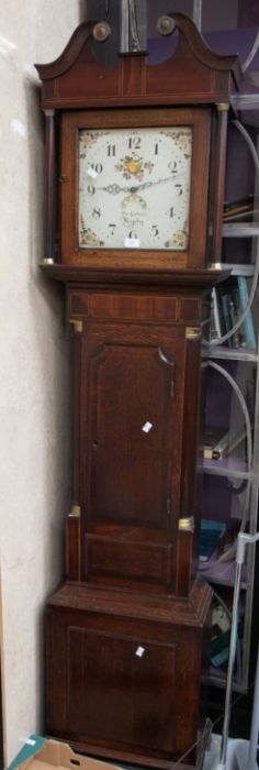 A late 18th Century 30hr longcase clock in oak and mahogany case, square painted floral dial with