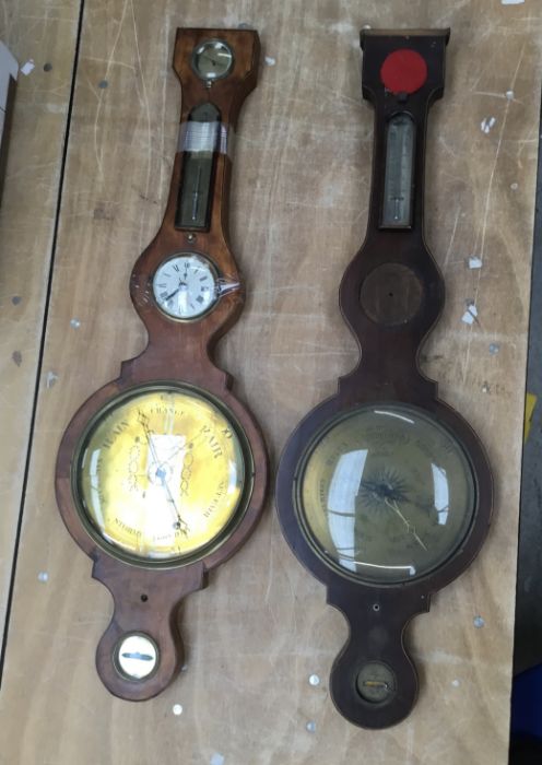 Spares or repair. 2 19th century wheel barometers, both A/F. To include an English example by L.