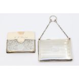 An Edwardian silver rectangular calling card case, Regency stripe engraved decoration, central