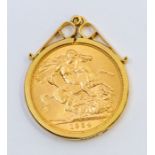 An Elizabeth II gold full sovereign, dated 1964, mounted in a 9ct gold pendant mount, total weight
