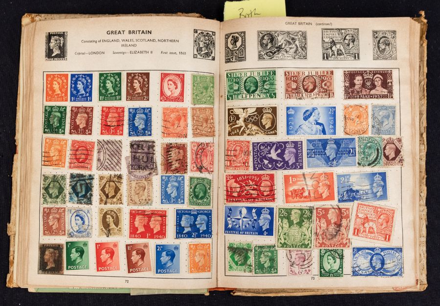 Old improved stamp album containing a world collection inc Penny Black.