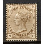 GB QV 1882 4d grey-brown surface printed plate 18 ND- mounted mint.