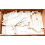 Small brown suitcase containing 150 GB QV line engraved 1d red envelopes and fronts, all in varied