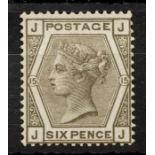 GB QV 1873 6d grey surface printed plate 15 JJ- Mounted mint.