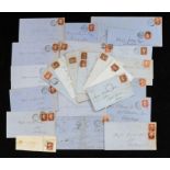 GB QV line engraved 1d red accumulation of 25 envelopes, much postmark interest.