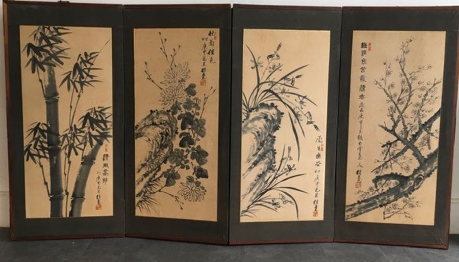 A Chinese screen, H:91cm W:170cm approx.