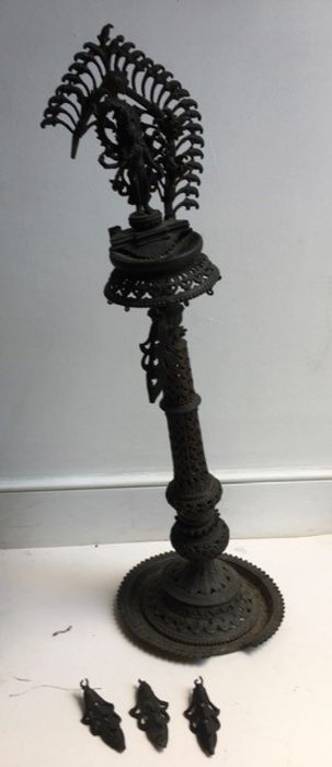 A large Indian bronze lamp. H:85cm approx. (a/f)