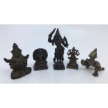 A collection of  five 19th cent small Indian bronze deities, H:7.5cm (tallest) (5) Further images