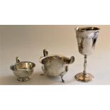 A silver goblet engraved with bands of fruiting vine on reeded circular pedestal base, Birmingham
